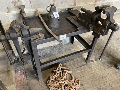 Lot 16 - Metal Workbench with 3 x Vice's
